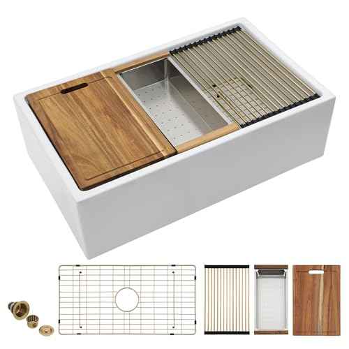33"x20" White Farmhouse Sink Workstation