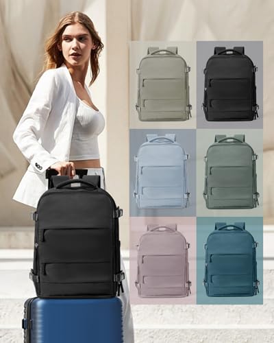 Large Travel Backpack Carry On for Women Man Black Waterproof Gym Backpacks with Laptop Compartment Mochila de Viaje Teacher Personal Item Backpack Rucksack Airplane Accessories Must Haves