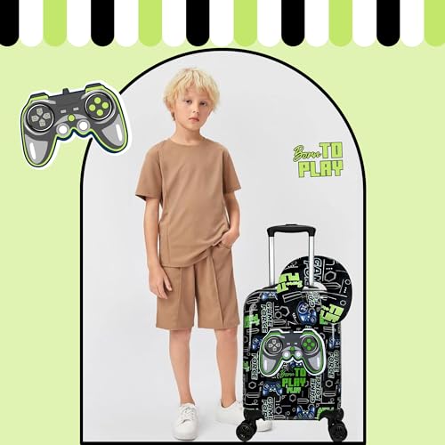 Kid’s Luggage Set 5 Piece Suitcase Set 16’’ Hardside Luggage with Spinner Wheels Girls Boys Carry on Luggage Travel Rolling Luggage Airline Approved (5 Count)