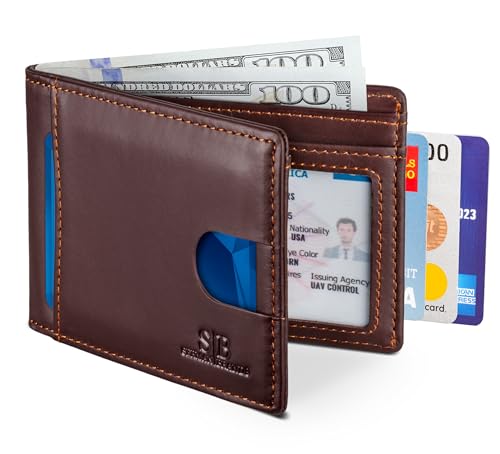RFID Blocking Slim Bifold Genuine Leather Thin Minimalist Front Pocket Wallets for Men Billfold Wallet Men Gift