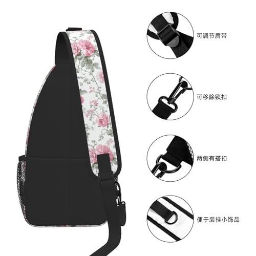 Sling Bag Vintage Floral Hiking Daypack Crossbody Shoulder Backpack Travel Chest Pack for Men Women