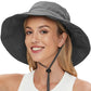 Sun Hats for Women UV Protection Wide Brim Hat with Ponytail Hole Grey