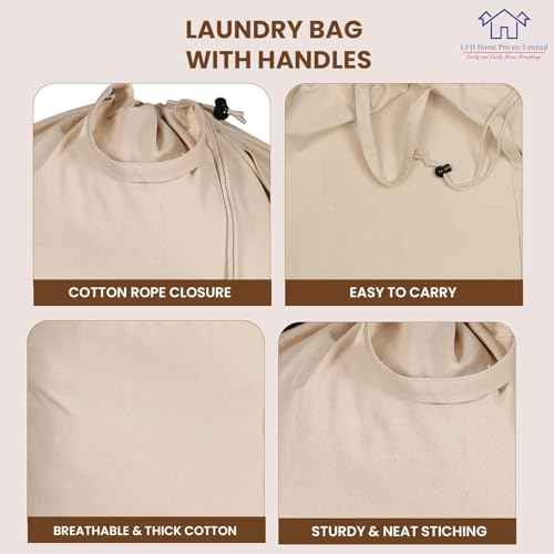 LFH Home Large Premium 1pack Cotton Rich Rich Canvas Laundry Bag with Drawstring and Handles Heavy Duty