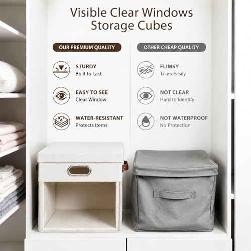 13x13 Inch Ultra Thick Fabric Storage Bins with Lids & Windows (3 Count)