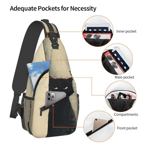 Sling Bag Cat Vintage Hiking Daypack Crossbody Shoulder Backpack Travel Chest Pack for Men Women Over 12 Years Old