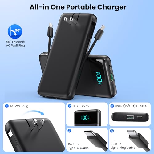 Portable Charger Power Bank for iPhone with Built