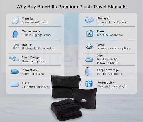 Premium Soft Travel Blanket Pillow Flight Comfort Throw