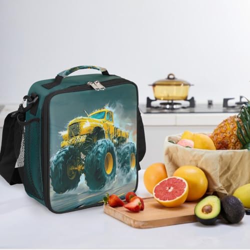 Monster Truck Kids Lunch Box for Girls Boys Reusable Insulated Lunch Bag for Kids Toddler Thermal Cooler Spacious Lunchbox with Shoulder Strap Lunchbag for School Work Picnic (print 5)