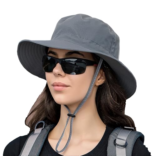 Sun Hat for Men Women Cooling Boonie Hats Breathable Wide Brim Fishing Bucket Hat Beach Hat Safari Hiking Garden Summer UV Protection Dark Grey