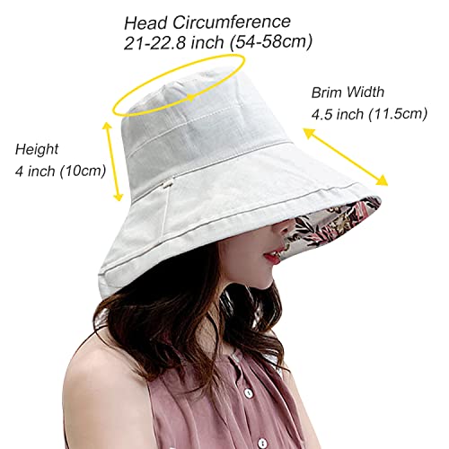 Women Floral Reversible Wide Brim Sun Hats Summer UV Protection Hiking Fishing Hat Wired Edge Beach Garden Lawn Work Cap Chin Strap