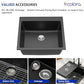 25" Quartz Sink Drop In Wet Bar Sink Black Prep Kitchen Sink Topmount Deep Single Bowl