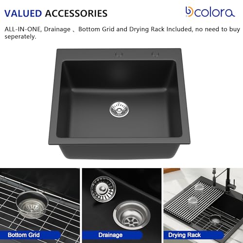 25" Quartz Sink Drop In Wet Bar Sink Black Prep Kitchen Sink Topmount Deep Single Bowl