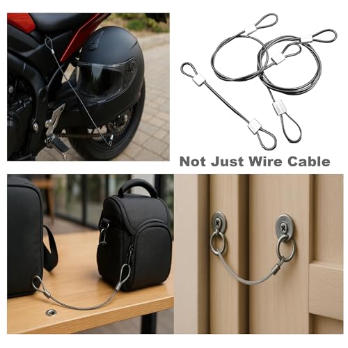 1/8"(3mm) Wire Diam Stainless Steel Cable Eyelets Loops Short Rope Lanyard Safety Tether Chain Lock with Vinyl Coated Cover, 10Pcs 20" Long Black (10 Count)