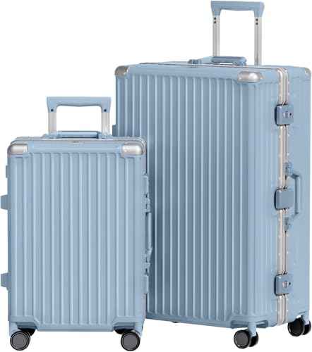Luggage Sets 2 Piece Aluminum Frame Carry On and Checked Suitcase PC ABS Hard Shell TSA Lock No Zipper