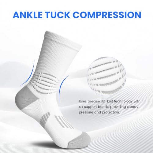 Crew Compression Socks Athletic Running Socks for Men Women Plantar Fasciitis Relief 6 Pairs
