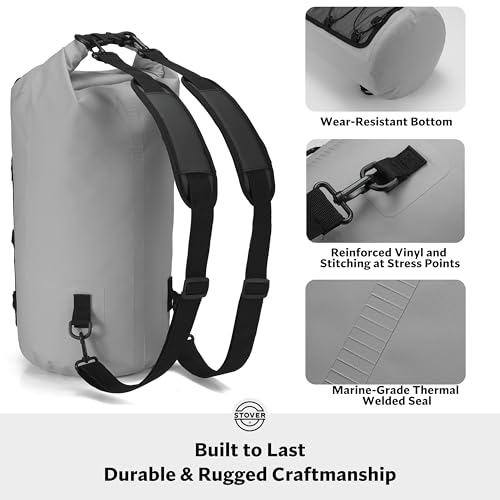 5/10/25/30/40L Waterproof Dry Backpack & Phone Case- Large Floating Dry Bag for Kayaking, Travel, Hiking, Fishing, Camping, Motorcycles & Beach, Heavy-Duty Roll Top Men/Women (Grey)