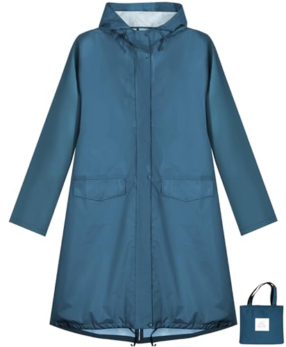Waterproof Rain Poncho for Women Packable Hooded Raincoat with Pocket