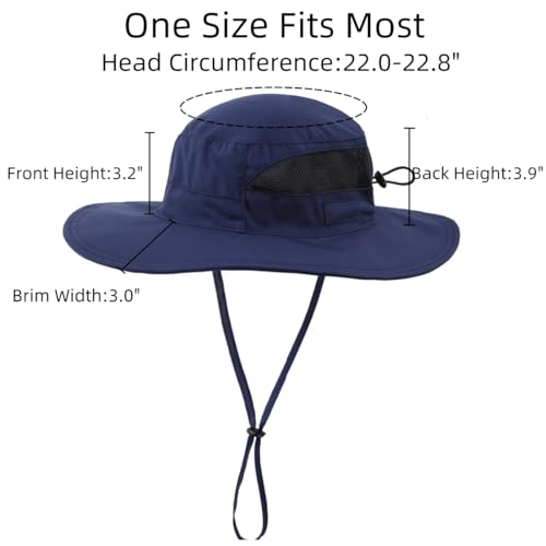 Womens Outdoor Mesh Boonie Sun Hat Summer Wide Brim UV Protection Fishing Hat Safari Cap Navy Blue