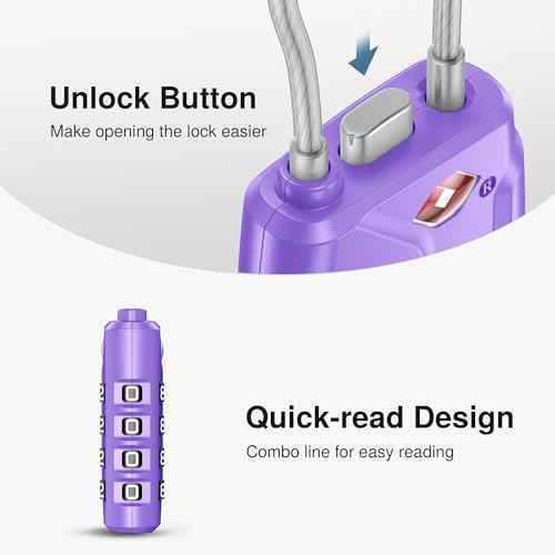 2 TSA Approved Luggage Locks 4 Digit Code Cable Lock Basic Purple (2 Count)