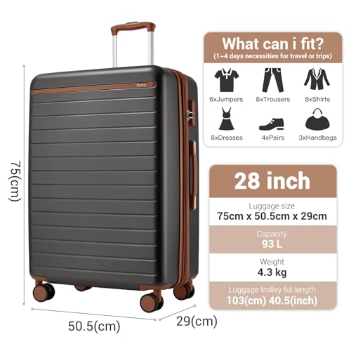 Large Suitcase 28in Expandable ABS+PC 8pcs Silent Wheels Grey