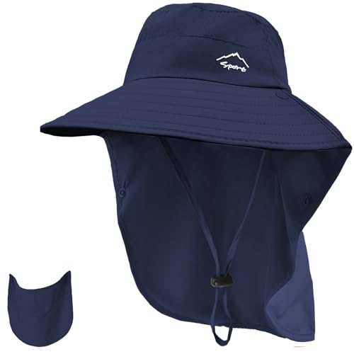 Sun Hat for Men Women with Neck Flap& Removable Face Cover Wide Brim