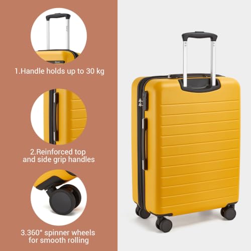 Carry On Suitcase 20in Expandable ABS+PC Airline Approved Yellow