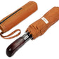 Folding Umbrella Real Wood Handle Herringbone Gold Flame