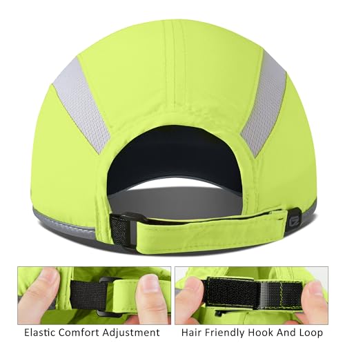 Baseball Cap Nylon Running Cap Outdoor Sports Hat for Men Woman Adjustable Quick Drying Reflective Foldable UPF Inhibit UV Mesh Water Repellency Race Performance Lightweight Bright Green