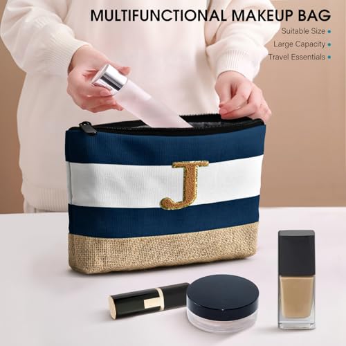Beach Bag Initial Beach Tote with Makeup Bag for Travel