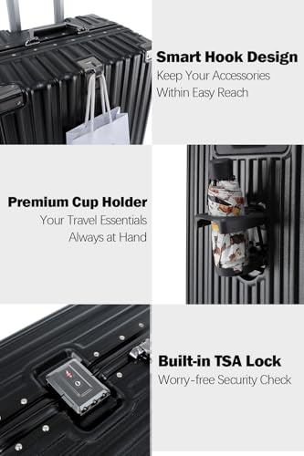 26 Inch Checked Zipperless Luggage with Cup Holder