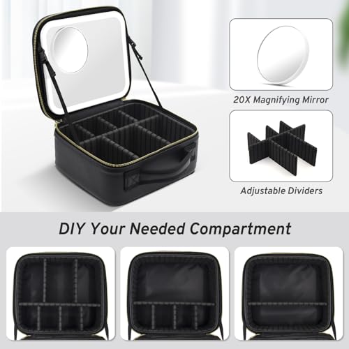 Makeup Bag with Magnetic Detachable Lighted Mirror 360° Swivel Angle