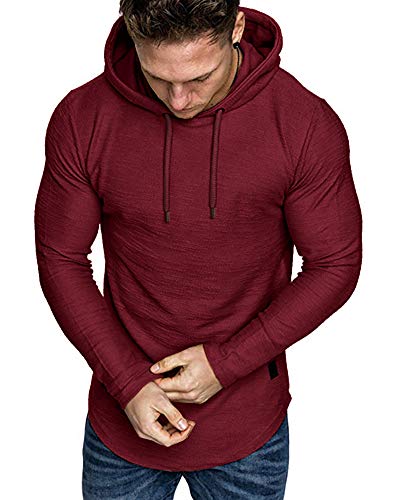 Mens Fashion Athletic Hoodies Sport Sweatshirt Solid Color Fleece Pullover Red X