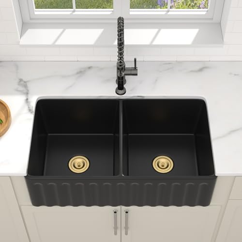 33" Black Ceramic Porcelain Farmhouse Sink