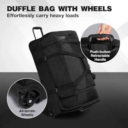 30" Large Rolling Duffle Bag with Wheels and Handle for Travel
