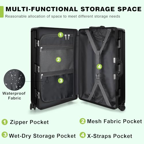 Luggage PC+ABS Aluminum Frame Zipperless Checked Luggage Hard Shell Suitcase with TSA Lock Double Spinner Wheels 28 Inch Black