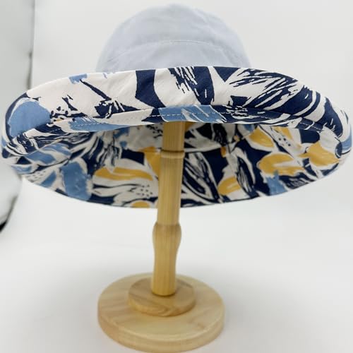 Womens Sun Hats Wide Brim Reversible Bucket Cotton Hat Packable Summer Travel Cap with Hat Clip