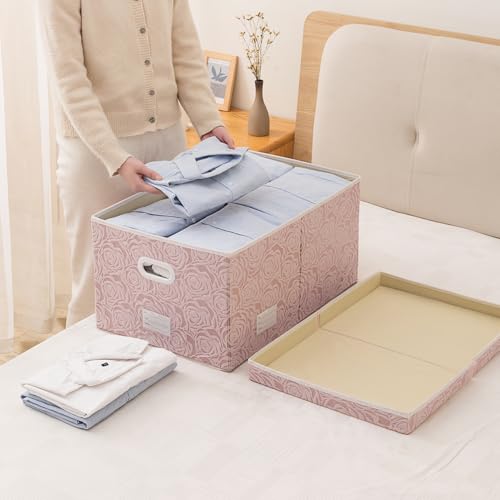 Extra Large Collapsible Storage Boxes with Lids Fabric Decorative Storage Bins Cubes Organizer Baskets with Cover Handles Divider for Bedroom Closet Living Room 19.6x15.7x11.8 Inch 3 Pack (3 Count)