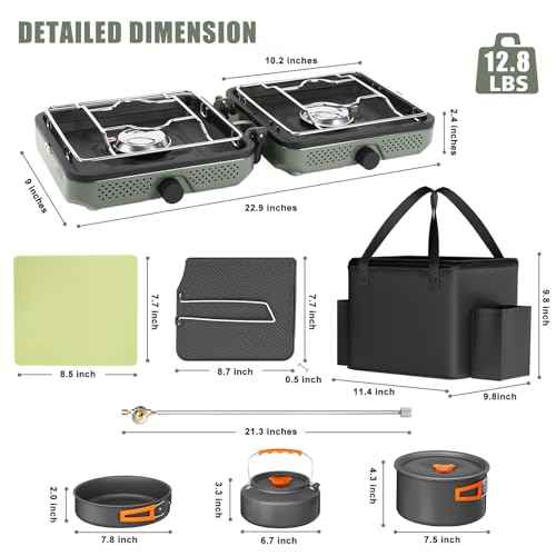 Camping Stove 2 Burner Foldable Propane Camping Stove with Cookware