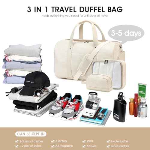 3PCS Faux Leather Weekender Bag for Women Men Travel Bag Overnight Bags (3 Count)