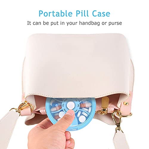 2PCS INVODA Weekly Pill Organizer 7 Compartment Rotating Pill Box for Daily (2 Count)