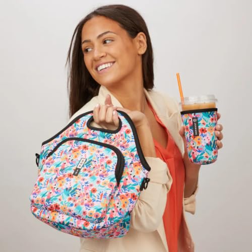 LunchTote Zippered Bag Insulated Neoprene Caddy (Abstract Floral / X-Large 6.5 Quart Lunch Tote)