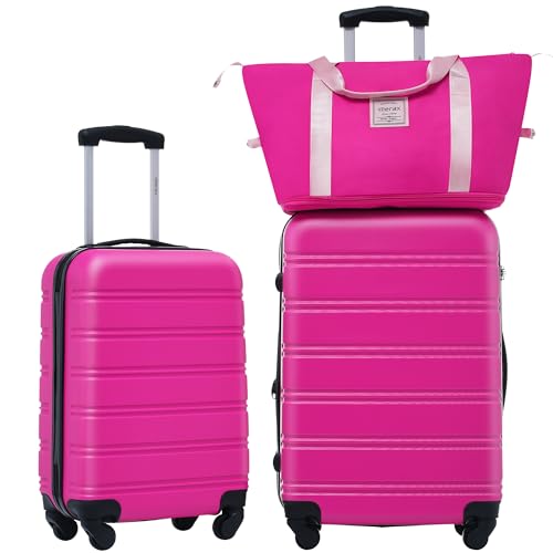 Luggage sets of 3 Piece 20 24 IN Carry on Luggage Hard Case Pink Luggage Expandable Checked Luggage Suitcase Set with Wheels