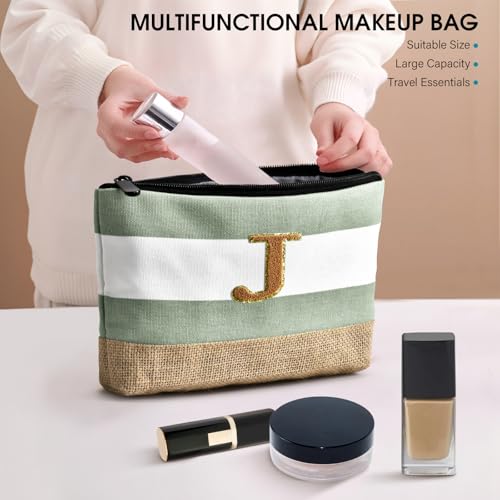 Beach Bag Initial Beach Tote with Makeup Bag for Travel