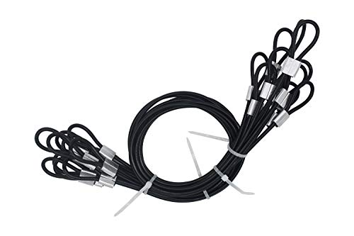 1/8"(3mm) Wire Diam Stainless Steel Cable Eyelets Loops Short Rope Lanyard Safety Tether Chain Lock with Vinyl Coated Cover, 10Pcs 20" Long Black (10 Count)