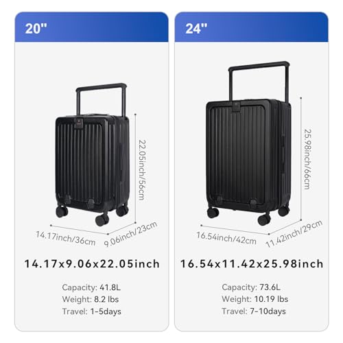 SOKOK Front Pocket Luggage Wide Handle with Spinner Wheels 24 Inch