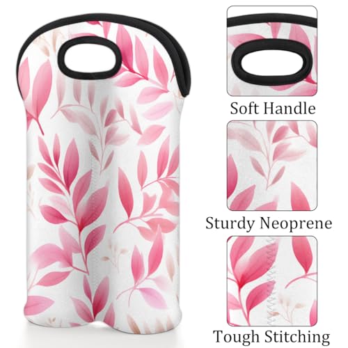 Pink Lraf Plant 2 Bottle Wine Carrier Tote Bag Insulated Wine Bottles Neoprene Bag with Secure Carry Handle Portable Wine Cooler Bag for Travel Picnic Beach