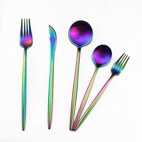 20-Piece 18/10 Stainless Steel Flatware Silverware, Luxury Dinnerware Set Travel Cutlery Tableware Include Knife Fork Spoon Service for 4,Healthy & Eco-Friendly Dishwasher Safe (Rainbow Matte) (4 Count)