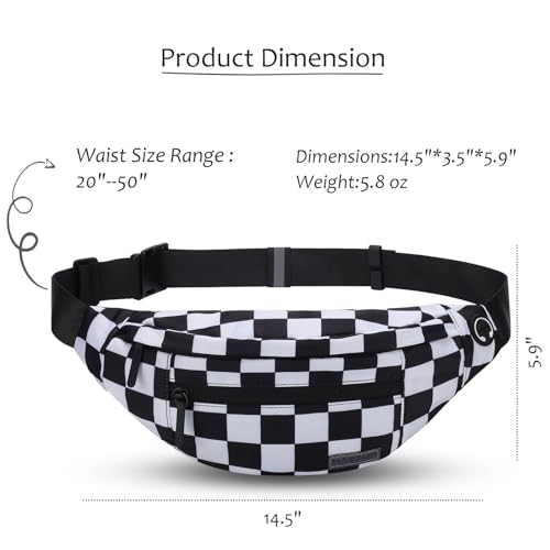 Large Checkered Fanny Pack Crossbody Belt Bag for Shopping Traveling