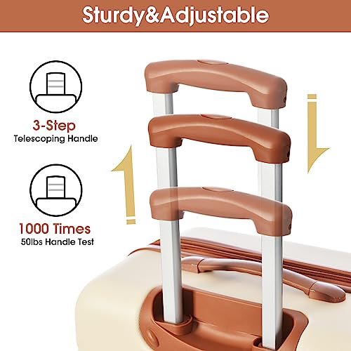 Luggage sets of 3 Piece 20 24 IN Carry on Luggage Hard Case White and Brown Luggage Expandable Checked Luggage Suitcase Set with Wheels
