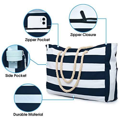 Beach Bag Large Beach Tote Bag for Women Waterproof Sandproof Swim Pool Bag With Zipper